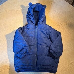 Blue Hooded Puffer Jacket with Bear Ears 24M